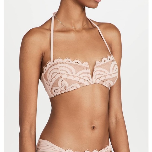 Pilyq Pink San V-Lace Bandeau top (D) and Pulyq Lace Fanned Bikini Bottom Sz L - Picture 5 of 10